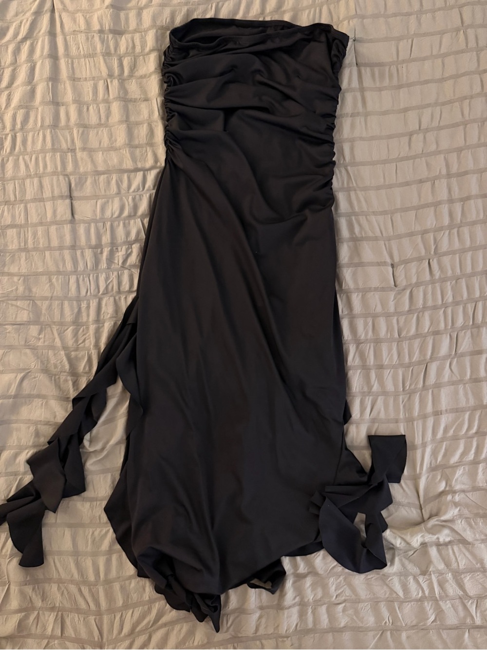 Strapless Black Ruched Evening Dress